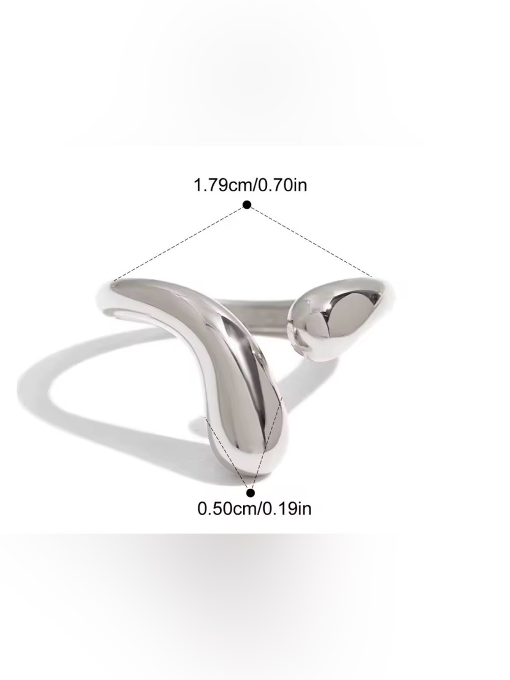Modern Open Cuff Ring in Shiny Silver Tone